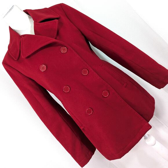 NWOT! EXCELLED COLLECTION! LOVELY ROUGE RED DOUBLE BREASTED NAVY PEA COAT! SZ M - Picture 1 of 11
